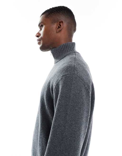 Jack & Jones – Dicker Oversize-Pullover in Dunkelgrau mit kurzem Reißverschluss, 4 von 5