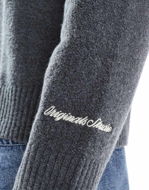 Jack & Jones – Dicker Oversize-Pullover in Dunkelgrau mit kurzem Reißverschluss, 5 von 5
