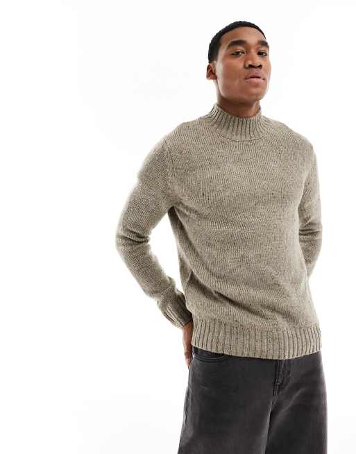 Jack & Jones – Dicker Pullover in Beige mit Stehkragen