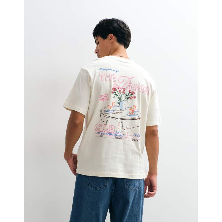 Jack & Jones dinner sketch back print t-shirt in cream | ASOS