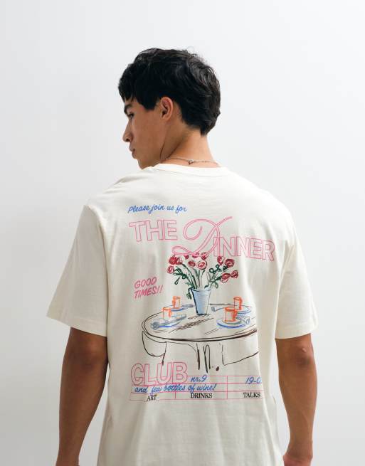 Jack & Jones dinner sketch backprint T-shirt in crème, 3 van 5
