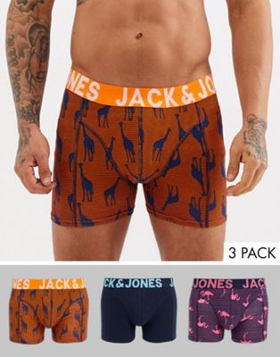 Jack & Jones – Djurmönstrade trunks i 3-pack-Orange