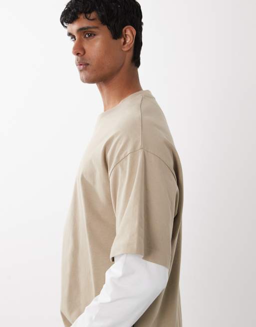 Jack & Jones – Doppellagiges T-Shirt in Beige, 4 von 5