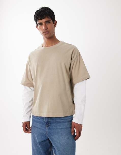 Jack & Jones double layer t-shirt in beige