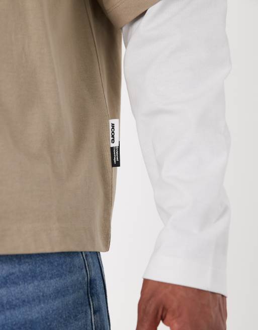 Jack & Jones double layer T-shirt in beige, 3 of 5