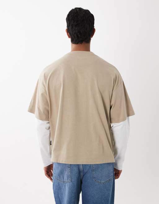 Jack & Jones double layer T-shirt in beige, 5 of 5