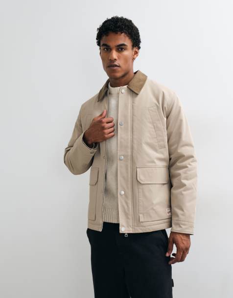 Jack & Jones double pocket barn jacket with cord collar in beige - view 1