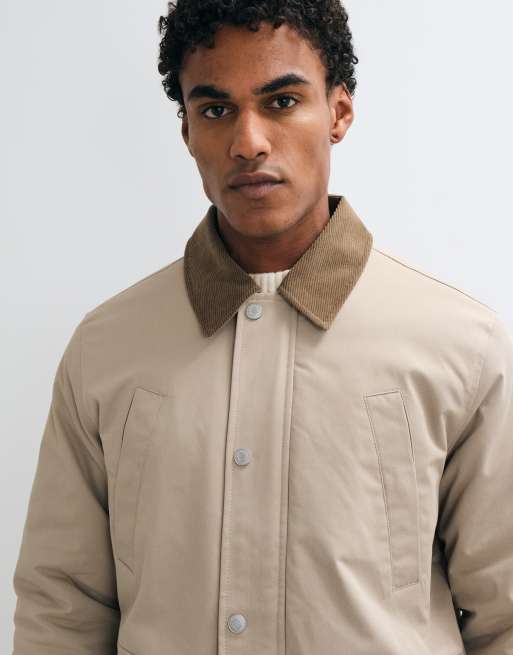 Jack & Jones double pocket barn jacket with cord collar in beige, 2 of 5