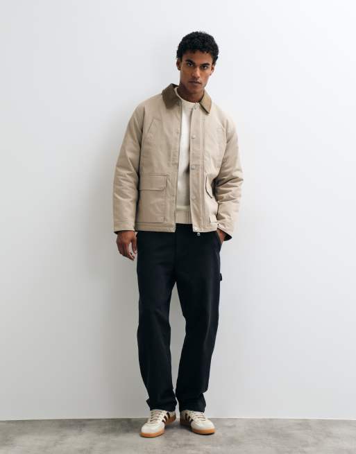 Jack & Jones double pocket barn jacket with cord collar in beige, 3 of 5