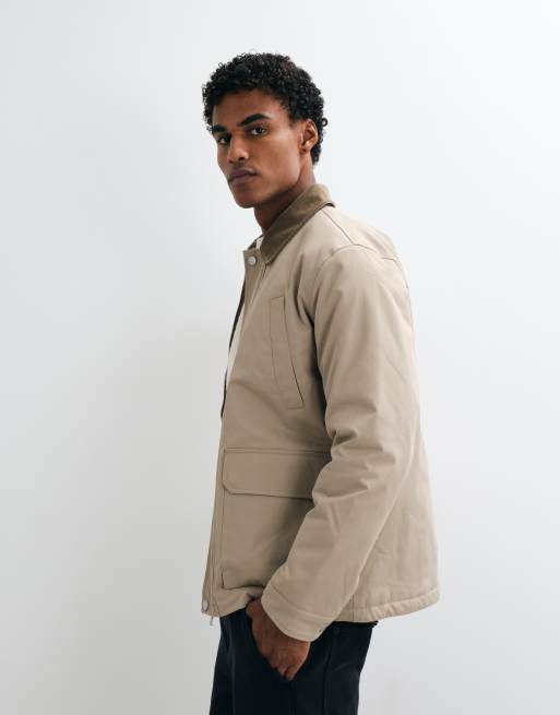 Jack & Jones double pocket barn jacket with corduroy collar in beige, 5 of 5