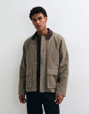 Jack & Jones Double Pocket Barn Jacket With Corduroy Collar In Brown