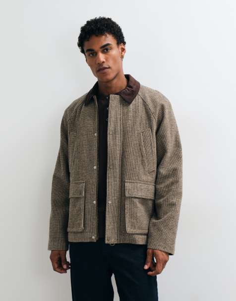 Jack & Jones double pocket barn jacket with corduroy collar in brown - view 1