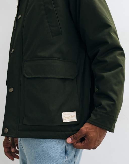 Jack & Jones double pocket barn jacket with corduroy collar in dark green, 3 of 5