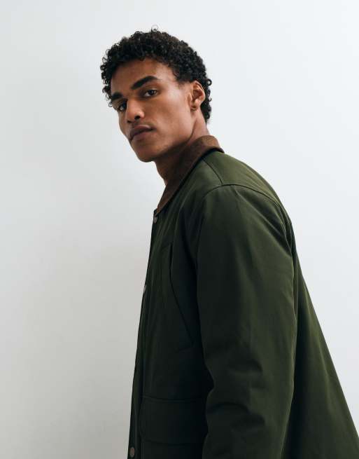 Jack & Jones double pocket barn jacket with corduroy collar in dark green, 4 of 5