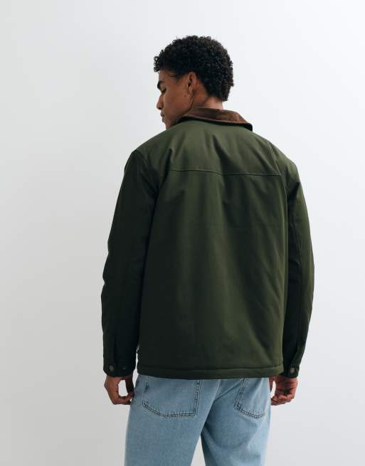 Jack & Jones double pocket barn jacket with corduroy collar in dark green, 5 of 5