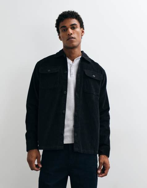Jack & Jones double pocket cord overshirt in black - view 1