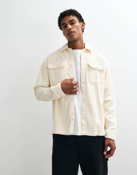 Jack & Jones double pocket cord overshirt in white - view 1