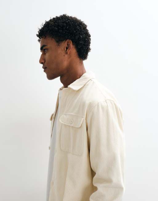 Jack & Jones double pocket cord overshirt in white, 5 of 5