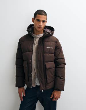 Jack & Jones double pocket puffer jacket in brown
