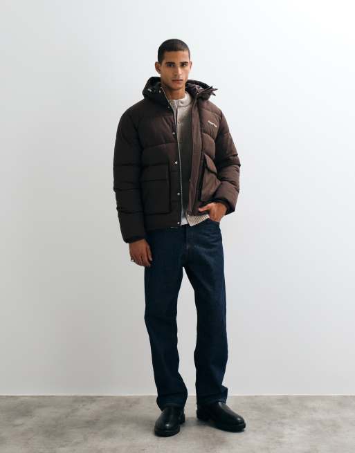 Jack & Jones double pocket puffer jacket in brown, 2 of 5