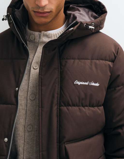 Jack & Jones double pocket puffer jacket in brown, 4 of 5