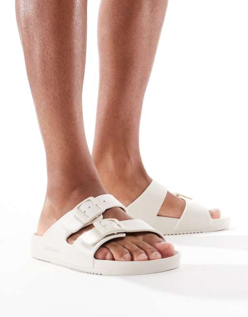 Jack & Jones double strap sandals in cream, 3 of 4