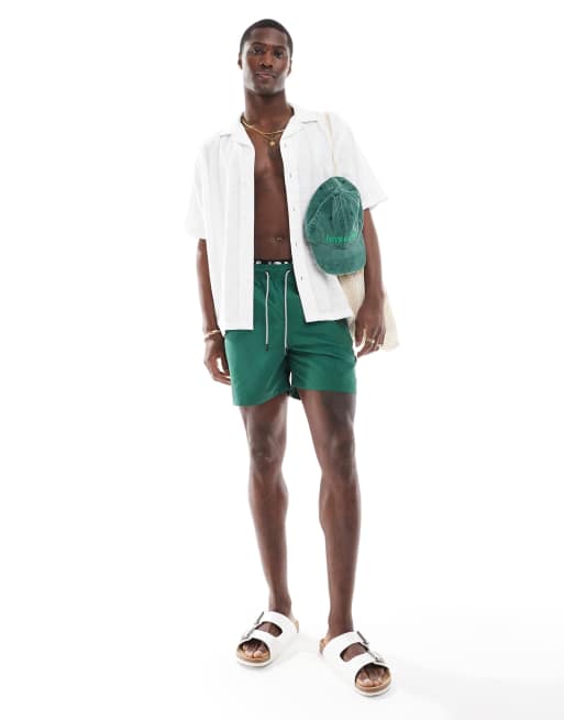 Jack & Jones double waistband swim shorts in green , 2 of 4