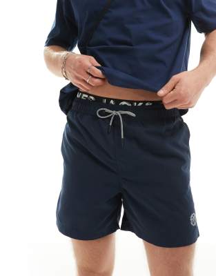 Jack & Jones double waistband swim shorts in navy