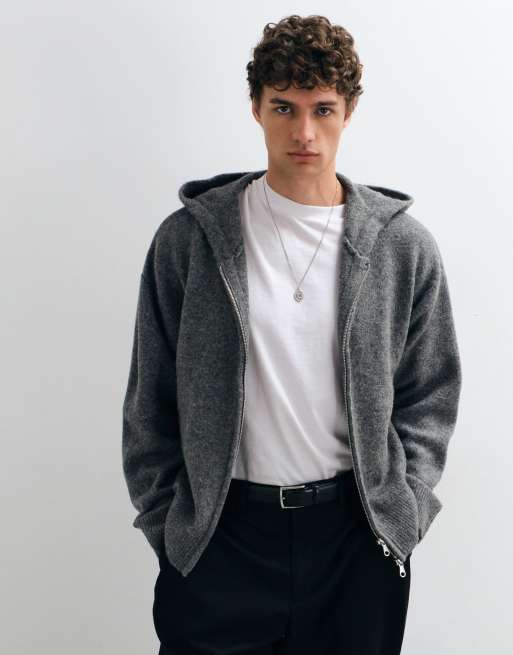 Jack & Jones double zip knit hoodie in dark gray, 2 of 9