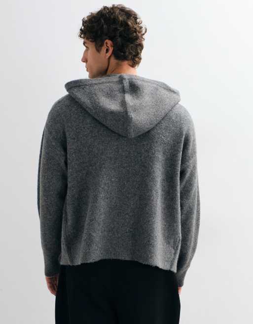 Jack & Jones double zip knit hoodie in dark grey, 3 of 9