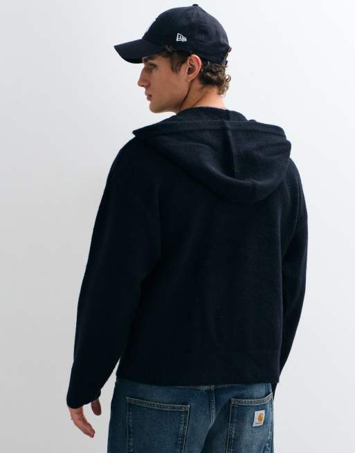 Jack & Jones double zip knit hoodie in navy | ASOS