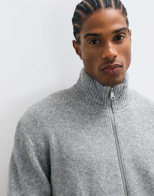 Jack & Jones double zip knit sweater in light gray, 2 of 5