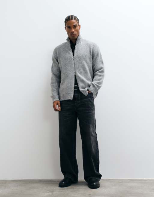 Jack & Jones double zip knit sweater in light gray, 3 of 5