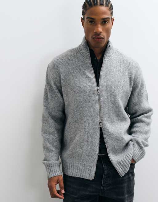 Jack & Jones double zip knit sweater in light gray, 5 of 5