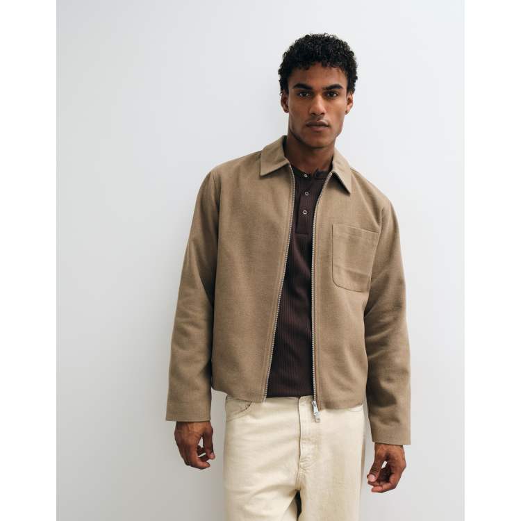 Jack & Jones double zip short jacket in beige | ASOS