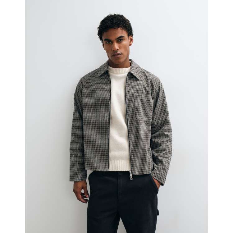 Jack & Jones double zip short jacket in houndstooth | ASOS