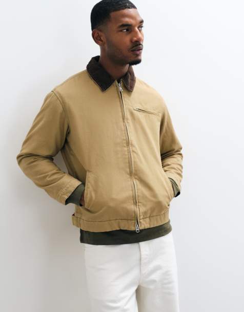 Jack & Jones double zip worker jacket with cord collar in beige - view 1