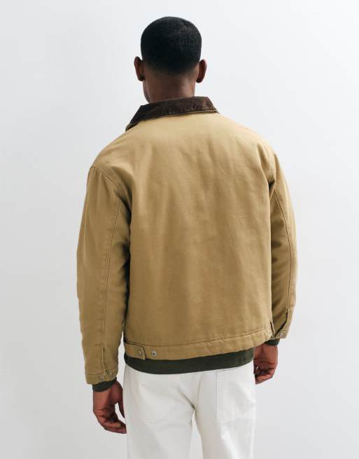 Jack & Jones double zip worker jacket with cord collar in beige, 2 of 5