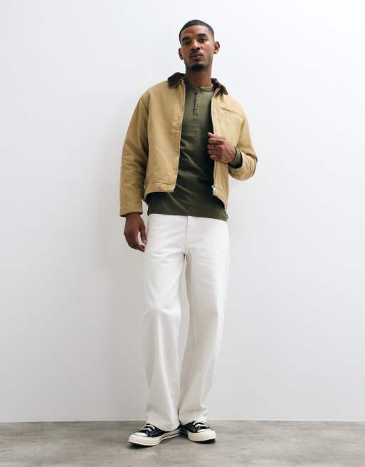 Jack & Jones double zip worker jacket with cord collar in beige, 5 of 5