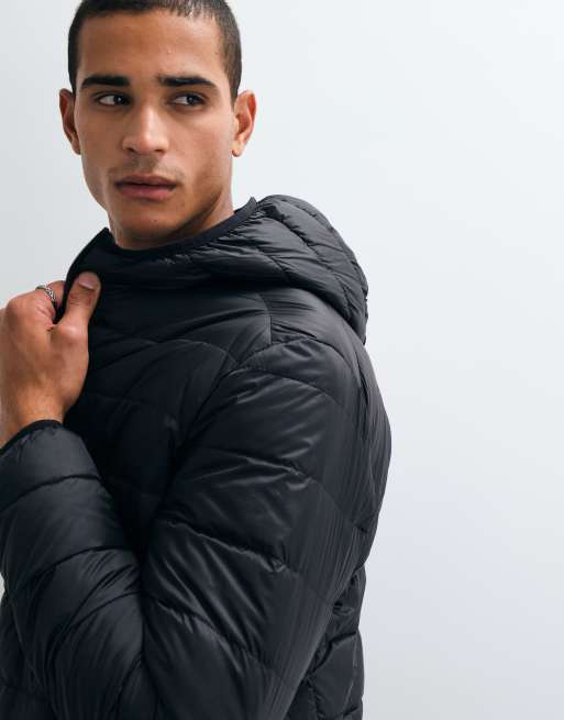 jack & Jones down hooded puffer jacket in black, 3 of 5