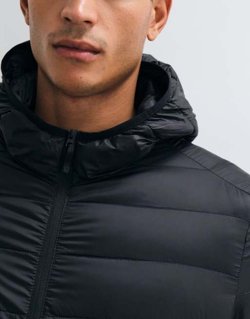 jack & Jones down hooded puffer jacket in black, 4 of 5