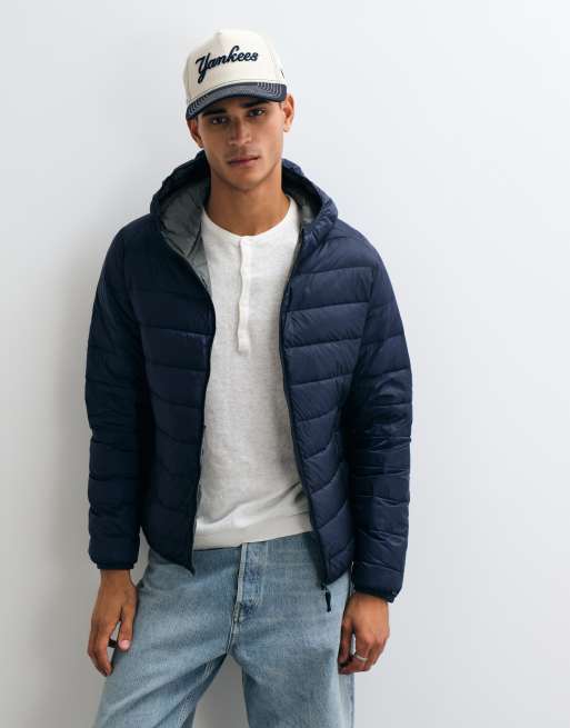 Jack & Jones down hooded puffer jacket in navy, 2 of 5
