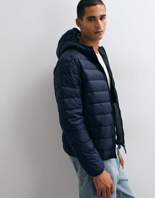 Jack & Jones down hooded puffer jacket in navy, 3 of 5