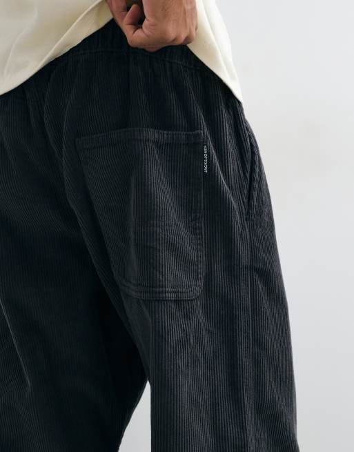 Jack & Jones drawstring cord pants in black, 2 of 5
