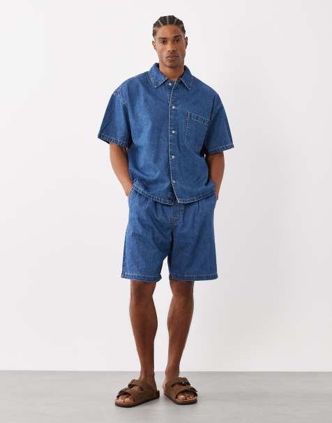 Jack & Jones drawstring denim shorts in mid denim (part of a set) - view 1