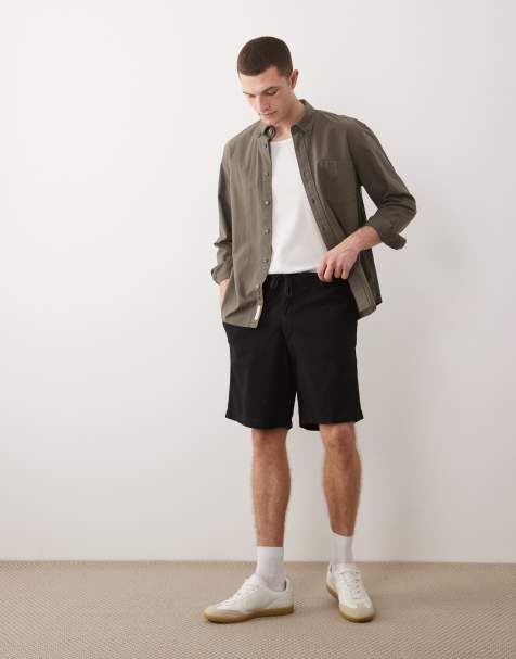 Jack & Jones drawstring linen mix blend shorts in black - view 1