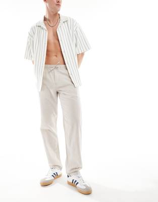 Jack & Jones drawstring linen mix pants in beige - view 1