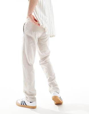 Jack & Jones Drawstring Linen Mix Pants In Moonbeam-neutral In White