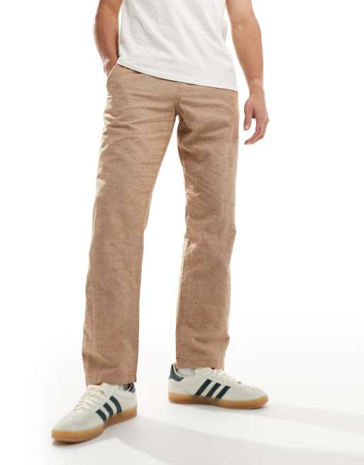Jack & Jones drawstring linen mix pants in tan