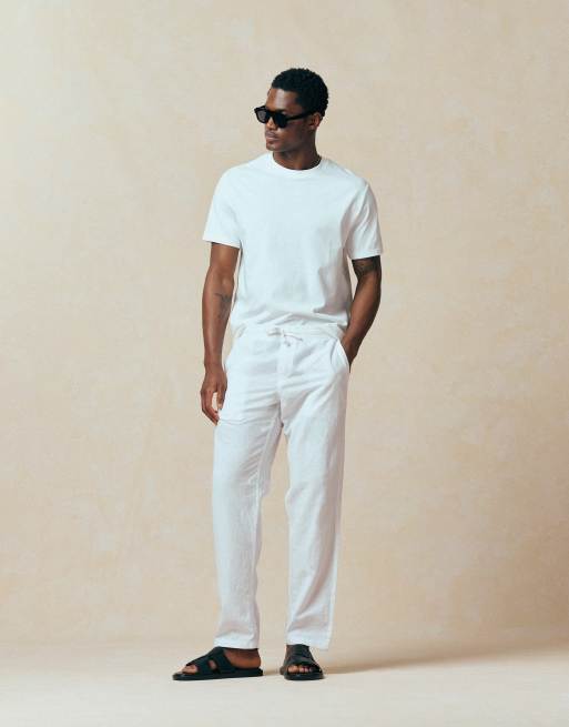 Jack & Jones drawstring linen mix pants in white, 3 of 5